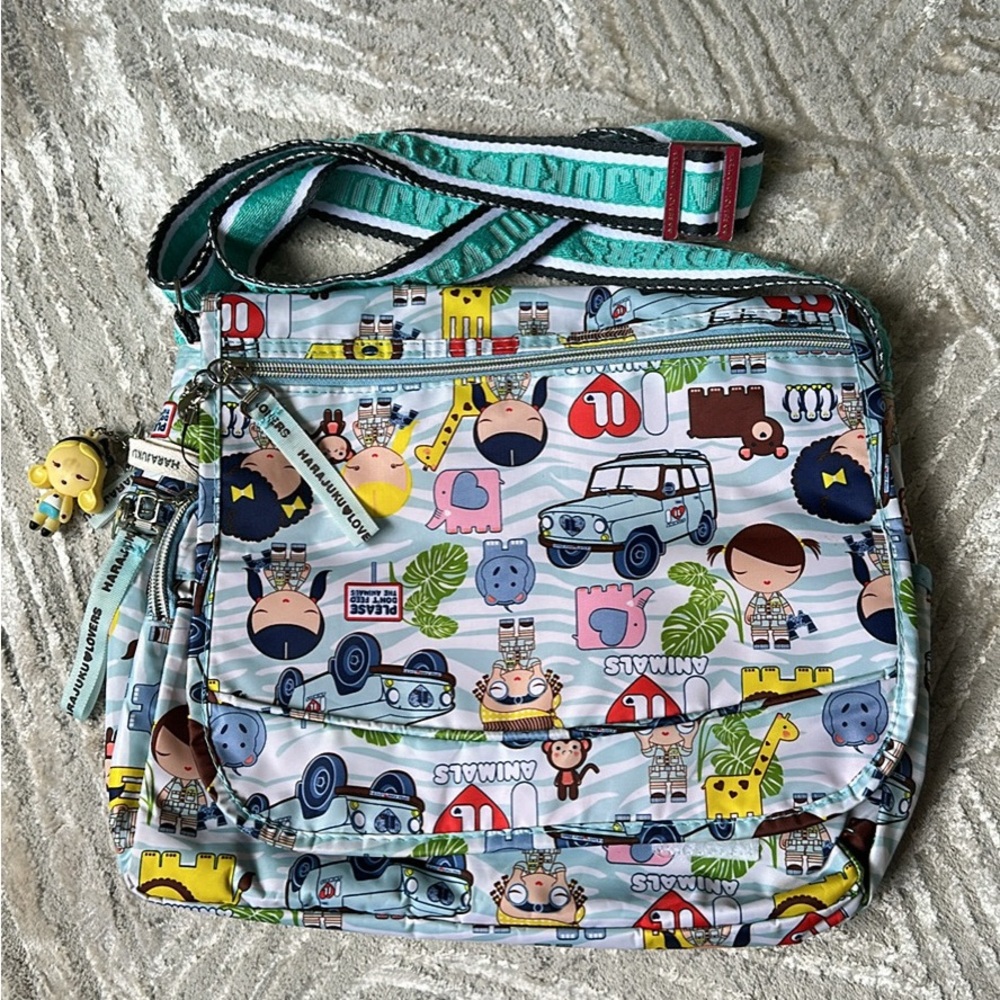 Harajuku Lovers Cartoon Print Bag with Pink Interior